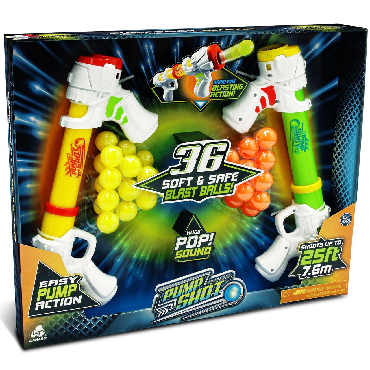 Lanard: Ballist-X Pump Shot Ball Blaster: X-4 Twin Pack - Yellow-Green, 2 Toy Foam Blasters, Pump-Action, Indoor-Outdoor Play, Shooter Bundle, Kids 6+